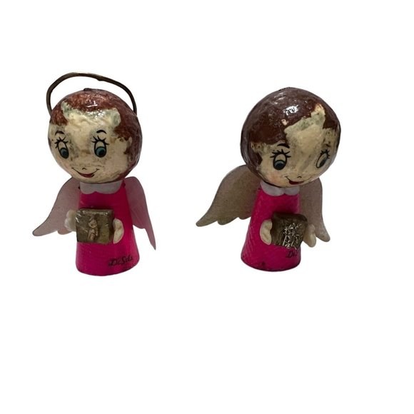 De Sela Other - De Sela Angel Christmas Ornament Paper Mache Styrofoam Mexico Vintage Set of 2